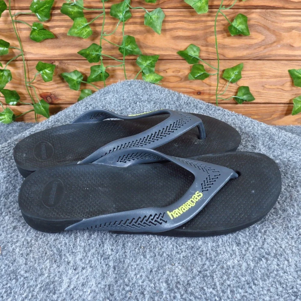 Havaianas‎ Men Flip Flop Sandals Size 8 Casual Beach Pool Black Grey Rubber